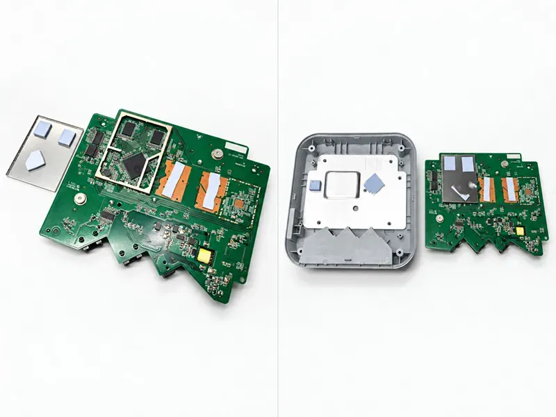 AP thermal interface assembly showing the shield-side sheet and heatsink contact locations